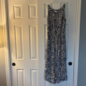CAbi Sleeveless Maxi Dress in Navy & White Floral